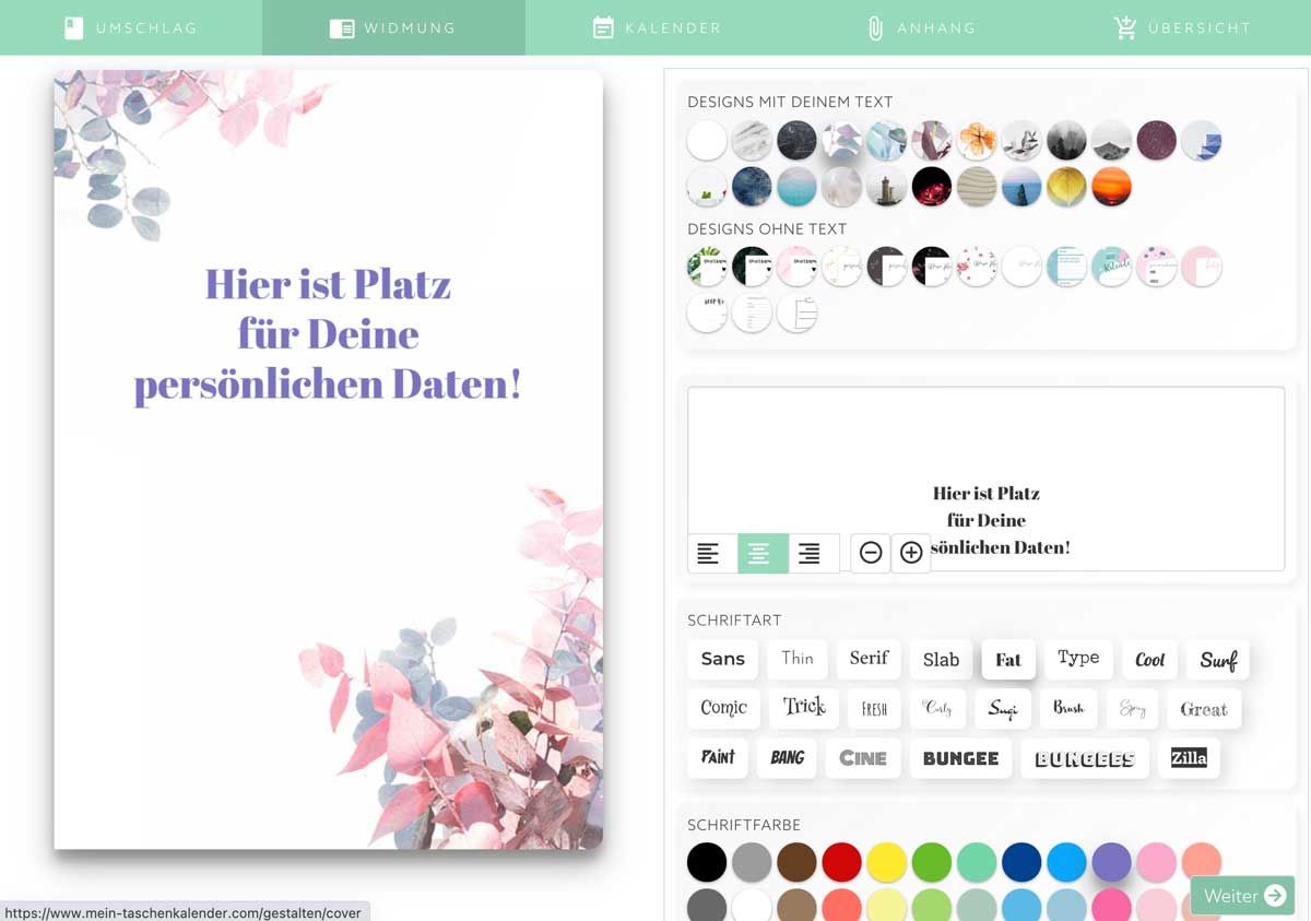 Beispielbild: Seite mit persönlicher Widmung im Terminplaner