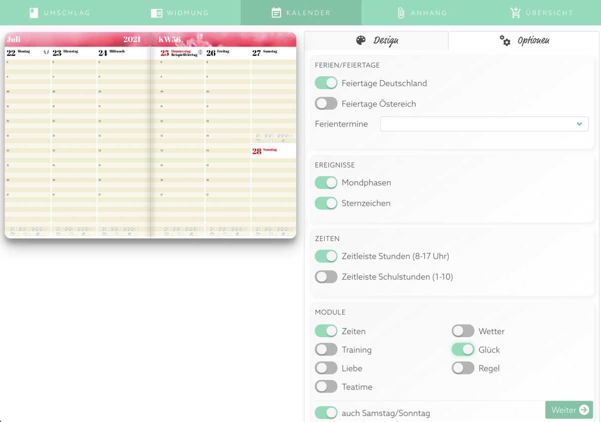Beispielbild: Auswahl verschiedener Tagesmodule und Tracker